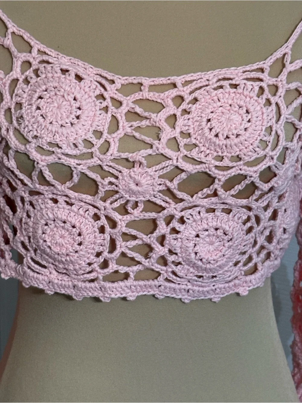 LUCY IN THE SKY Crochet Off Shoulder Two Piece Bikini Set in Pink Size Medium